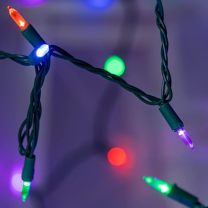 YULETIME Multicolor LED Christmas Lights with Green Wire, 33 ft 100 Count UL Certified Commercial Grade Holiday String Light Set (Multicolor - Green Wire)