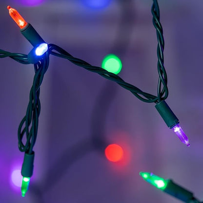 YULETIME Multicolor LED Christmas Lights with Green Wire, 33 ft 100 Count UL Certified Commercial Grade Holiday String Light Set (Multicolor - Green Wire)