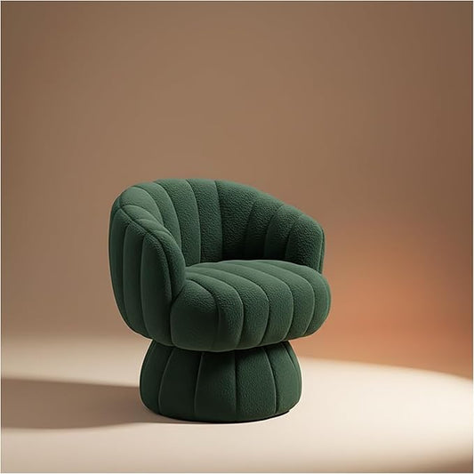 Vanity 360-Degree Swivel Accent Chair - Mid Century Modern Plush Round Makeup Chair, Relaxing Comfy Lounge Arm Chairs, Idear for Living Room, Bedroom (Green, Sherpa Fleece)