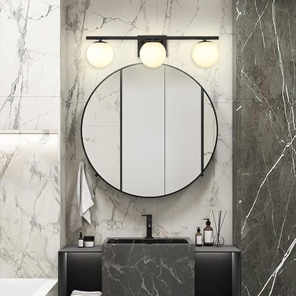 New Bathroom Vanity Light Fixtures Brushed Bronze Milk White Globe Glass Shade Modern Wall Bar Sconce Over Mirror (Black, 3 light-24inch-G9)