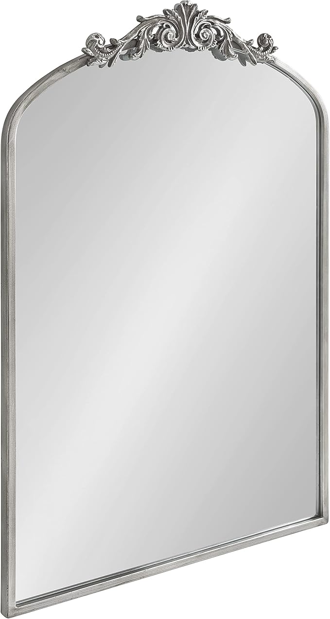 Kate and Laurel Arendahl Traditional Arch Mirror, 24 x 36, Antique Silver, Baroque Inspired Wall Decor