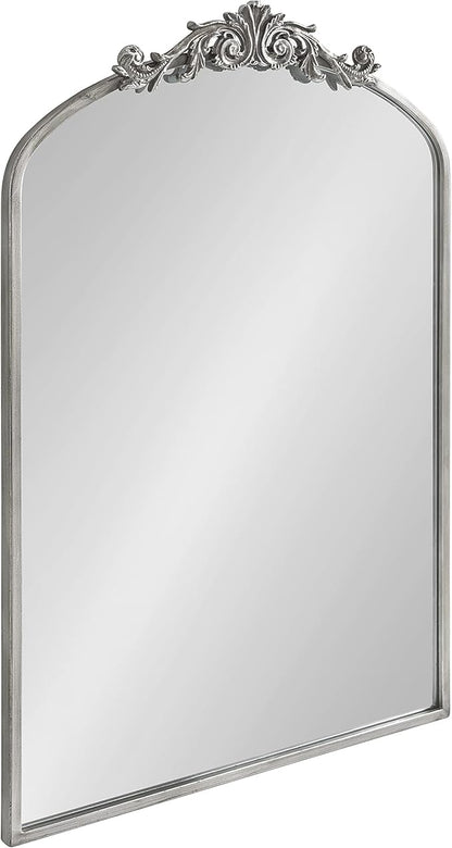 Kate and Laurel Arendahl Traditional Arch Mirror, 24 x 36, Antique Silver, Baroque Inspired Wall Decor