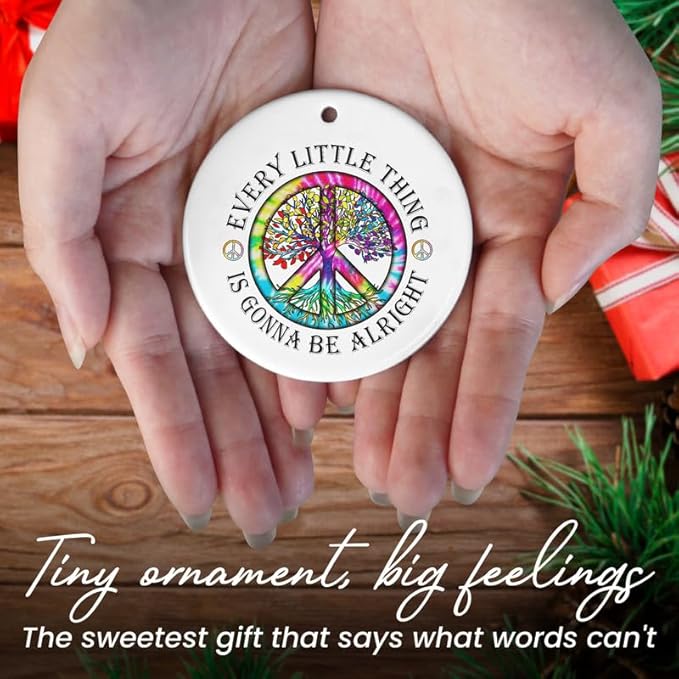 Christmas Hippie Gifts for Women Men - Ceramic Christmas Ornaments 2025 - Hippie Ornaments Boho Decor Gifts for Friends Family, Peace Sign Ornament Gift Ideas for Xmas Decorations