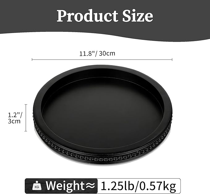 Hanobe Decorative Serving Tray Wood: Black Bead Round Tray for Rustic Wooden Trays Decor Farmhouse Kitchen Counter Circle Tray Vintage Centerpiece for Living Room Home Organizer
