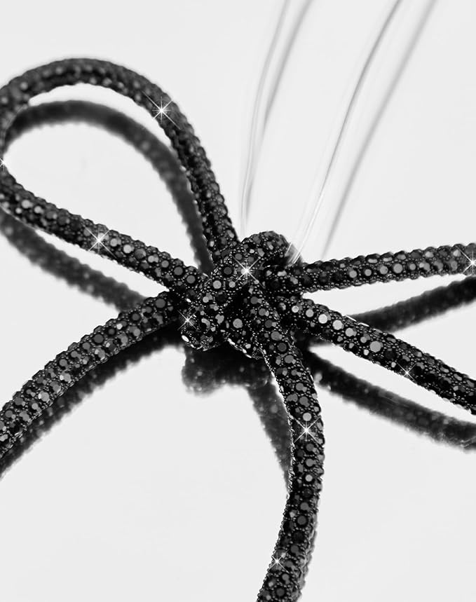 FLAIR GIFTS 6 Pcs 4.3" x 6" 2025 Christmas Bows for Tree Decor, Black Sparkly Glitter Rhinestone Bow Ornaments with Twist Tie for Xmas Decoration, Wreath, Garland, Gift Wrapping