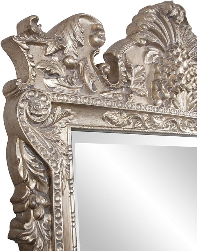 Howard Elliott Marquette Antique Oversized Full Length Mirror, Ornate Full Body Standing Floor Mirror, Large Leaning Wall Mirror for Bedroom & Living Room, Silver Leaf, 49" x 84" x 3" Inch
