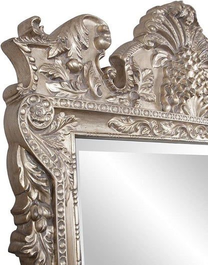 Howard Elliott Marquette Antique Oversized Full Length Mirror, Ornate Full Body Standing Floor Mirror, Large Leaning Wall Mirror for Bedroom & Living Room, Silver Leaf, 49" x 84" x 3" Inch