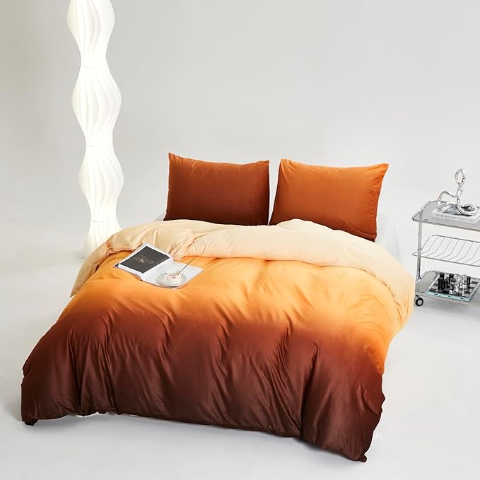CLOTHKNOW Dark Orange Yellow Fluffy California King Comforter Set Vlevet Bedding Comforter Sets Dark Yellow Comforters with 2 x Pillow Cases