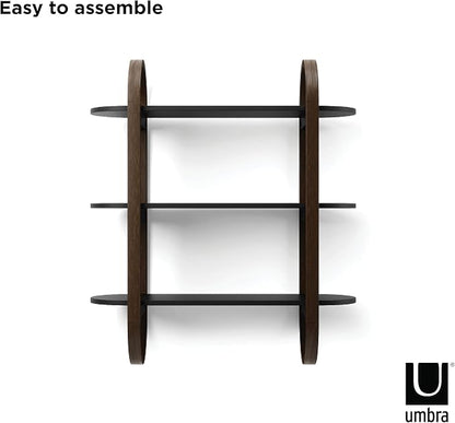 Umbra Bellwood Wall-Mount Book Shelf Display Case with Three Shelves, Black/Walnut