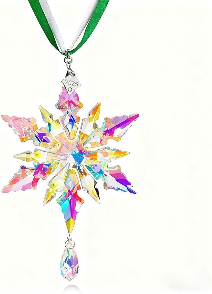 2025 Annual Christmas Ornaments Crystal Snowflake Star - Christmas Tree Ornaments Pendant Sun Catcher Home Hanging Decor (2025 Colored Crystal 3 Layers)