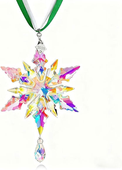 2025 Annual Christmas Ornaments Crystal Snowflake Star - Christmas Tree Ornaments Pendant Sun Catcher Home Hanging Decor (2025 Colored Crystal 3 Layers)