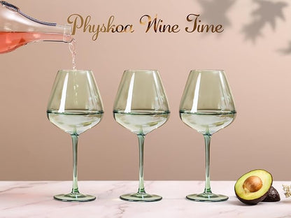 Physkoa Sage Green Wine Glasses Set of 6-18oz, Long Stem, Universal Size for White and Red Wine - Cool Green Table Decorate for Wedding Deco