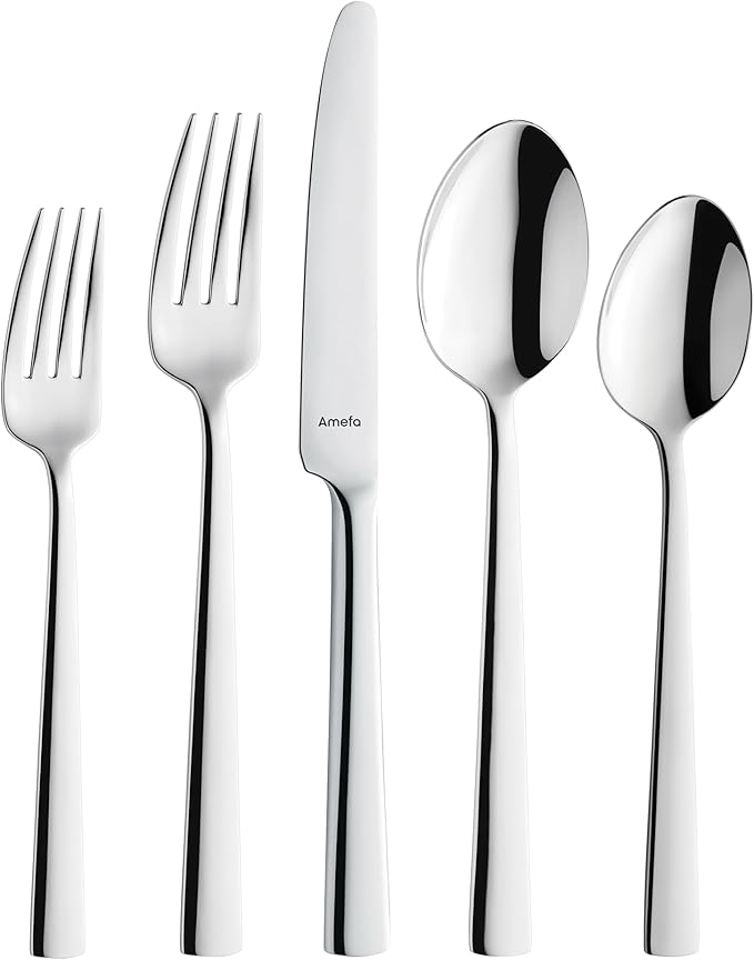 Amefa Moderno 20-piece 18/10 Stainless Steel Flatware Set, High Gloss Mirror Finish, Silverware Set Service for 4, Dishwasher Safe, Rust resistant Cutlery.