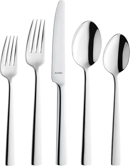 Amefa Moderno 20-piece 18/10 Stainless Steel Flatware Set, High Gloss Mirror Finish, Silverware Set Service for 4, Dishwasher Safe, Rust resistant Cutlery.