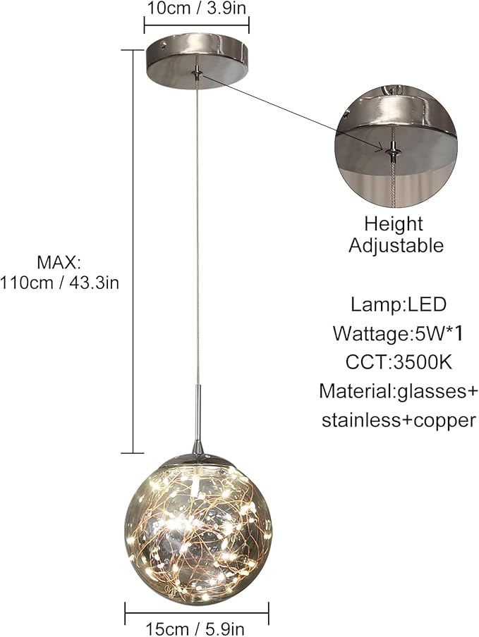 Modern Pendant Light Fixtures for Kitchen Island Sphere Pendant Light Small Hanging Crystal Chandelier for Bedroom Entryway Living Room Foyer Hallway LED Chandeliers for Dining Room
