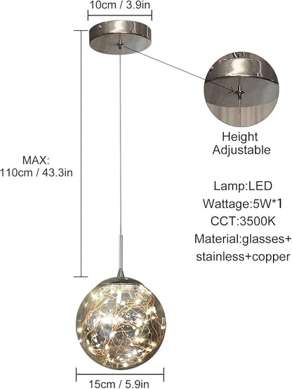 Modern Pendant Light Fixtures for Kitchen Island Sphere Pendant Light Small Hanging Crystal Chandelier for Bedroom Entryway Living Room Foyer Hallway LED Chandeliers for Dining Room