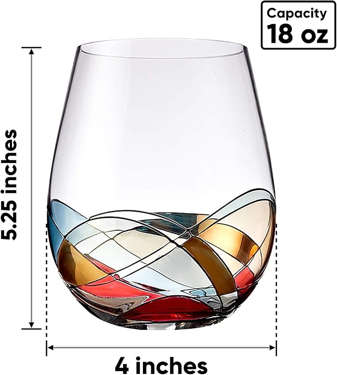 Stemless Wine Glasses Gift Set 2 Hand Painted Large Premium Red and White glasses Wine Lover Birthday Gift Box Mom Wife Sister, Bezrat