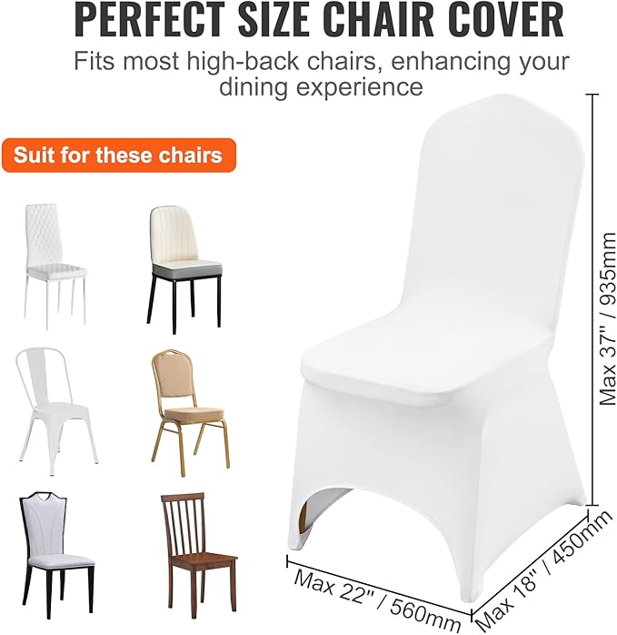 VEVOR 100 Pcs White Chair Covers Polyester Spandex Chair Cover Stretch Slipcovers for Wedding Party Dining Banquet Chair Decoration Covers