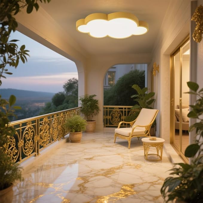 Cloud Shape LED Ceiling Light for Kids Room, 58cm/22inch, 48W, Yellow, with Remote Control 4 Color Temperatures, Eye Protection Bedroom Study/Nursery Ceiling Light