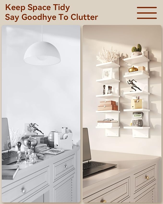 IBUYKE 5-Tier Modern Wall-Mounted Shelf, White Vertical Shelf, Floating Storage, Organizer, Tall Tower Design, Decorative Wall Mount Shelving for Home, Bedroom, Living Room, Office Decor WBC009W-2