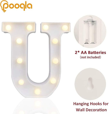 Pooqla LED Marquee Letter Lights Sign, Light Up Alphabet Letter for Home Party Wedding Decoration U