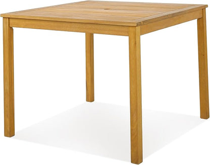 Tangkula Square Outdoor Dining Table, 4-Person Acacia Wood Dining Table with 1.9” Umbrella Hole, Farmhouse Patio Bistro Table, Indoor Outdoor Dining Furniture for Yard Deck Lawn