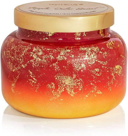 Capri Blue Scented Candles - Glimmer Collection - Ombre Glass Candle - Luxury Apple Candles for Women & Men - Signature Jar in Cranberry Red and Gold (Apple Cider Social, 19 oz)