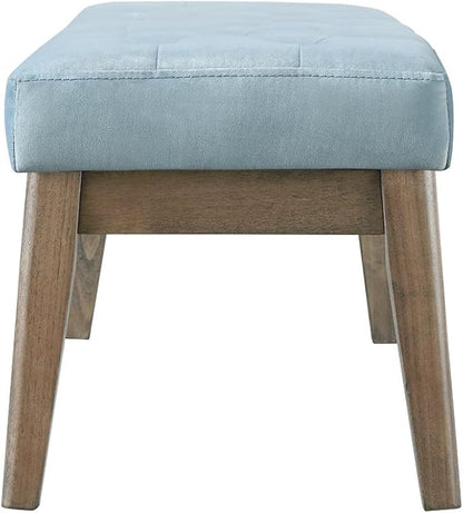 24KF Velvet Upholstered Buttons Tufted Entryway Bench with Solid Wood Leg,Bed Bench Ottoman with Padded Seat,5034-Seaglass