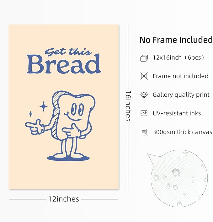 Retro Trendy Wall Art Decor Kitchen Aesthetic Canvas Wall Art Vintage Cute Pictures Funny Green Posters Retro Pink Prints Vintage Gallery Painting Funky Artwork for Room 12x16 Inch Unframed Set of 6