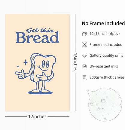 Retro Trendy Wall Art Decor Kitchen Aesthetic Canvas Wall Art Vintage Cute Pictures Funny Green Posters Retro Pink Prints Vintage Gallery Painting Funky Artwork for Room 12x16 Inch Unframed Set of 6