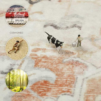 Washable Rugs 8x10 Area Rugs for Living Room,Rugs for Bedroom,Large Carpets,Ultra Soft Faux Wool Retro Dining Room Rug,Non Slip&Non-Shedding Low Pile Vintage Print Rug for Home Office,Orange