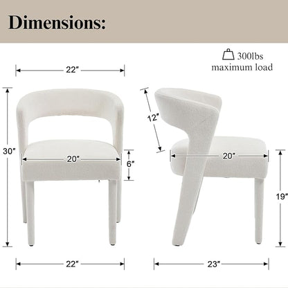 DUOMAY Modern Dining Chairs Set of 4, Chenille Fabric Upholstered Kitchen Chair with Curved Open Back Accent Side Chairs Dining Room Chairs with Wood Legs, White