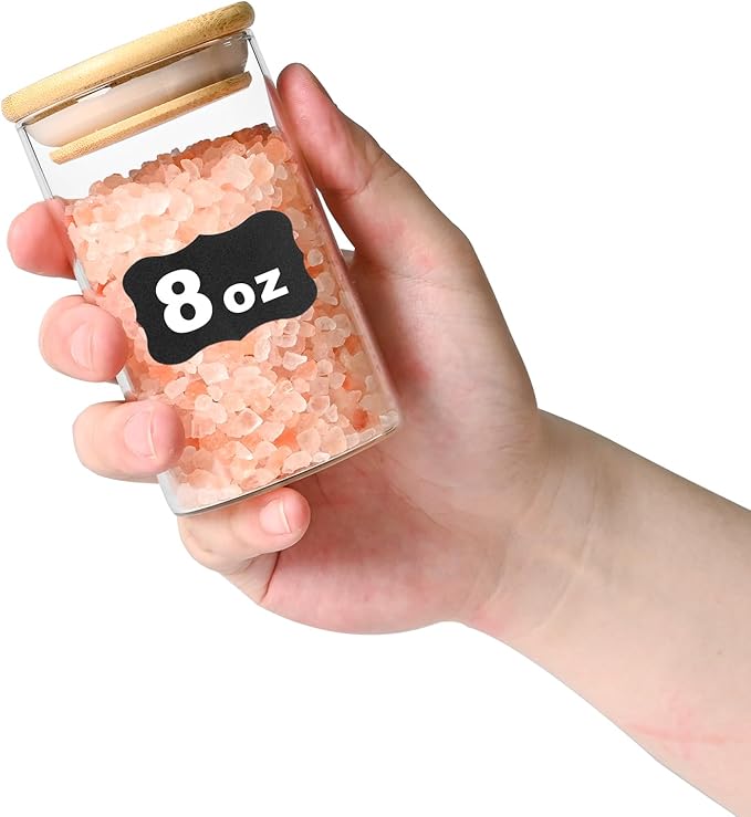 8oz Glass Food Storage Jars, Glass Jars with Bamboo Lids, Kitchen Storage Jars, Set of 12, Canisters with Airtight Lids for Spice, Coffee, Cookie, Pantry Organizers