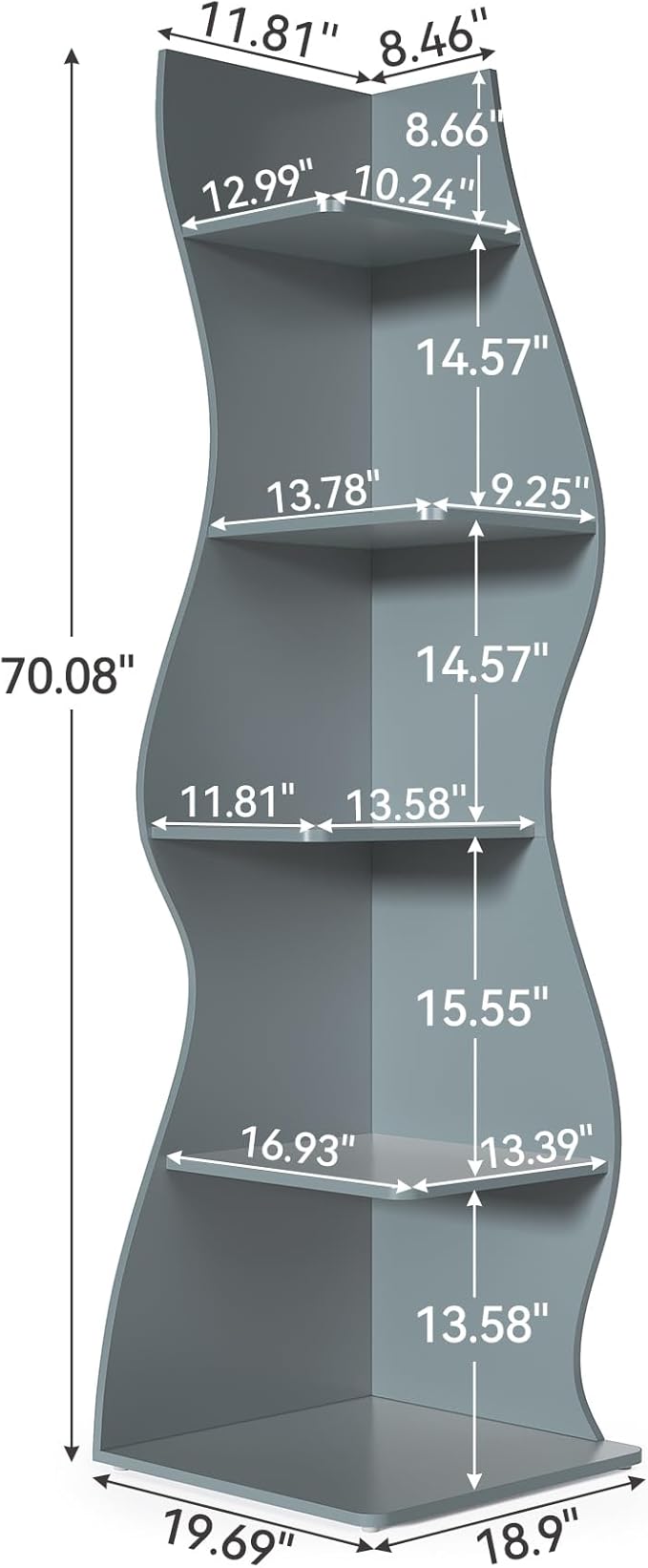 LITTLE TREE Small Corner Shelf, Modern 5-Tier Wall Corner Bookshelf, Stylish Bookcase Storage Rack for Small Space, Living Room, Bedroom, Blue, 2 Pack