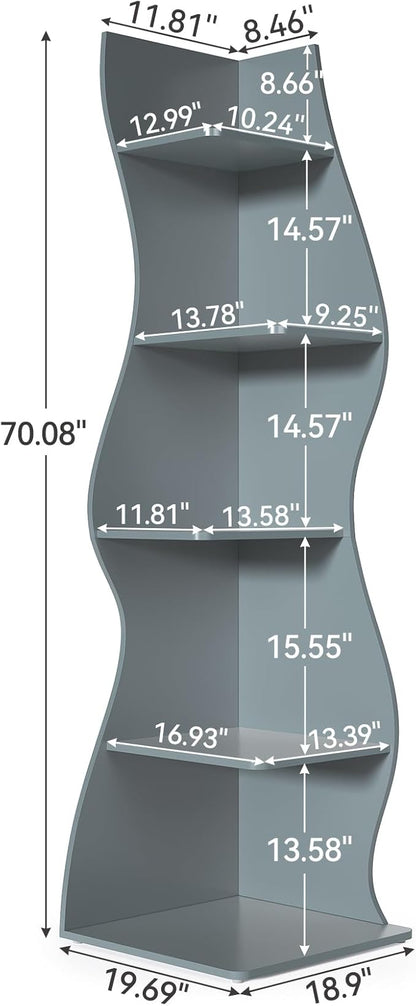 LITTLE TREE Small Corner Shelf, Modern 5-Tier Wall Corner Bookshelf, Stylish Bookcase Storage Rack for Small Space, Living Room, Bedroom, Blue, 2 Pack