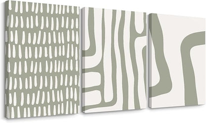 Minimalist Neutral Wall Art Decor Sage Green Boho Canvas Poster Abstract Modern Painting Wall Art Mid Century Beige Pictures Prints Gallery Line Wall Art for Bedroom 16x24 Inch Wrapped Canvas Set of 3