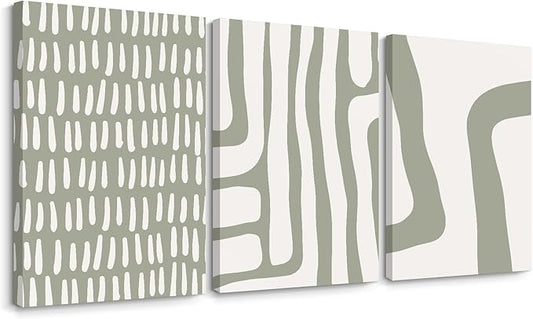 Minimalist Neutral Wall Art Decor Sage Green Boho Canvas Poster Abstract Modern Painting Wall Art Mid Century Beige Pictures Prints Gallery Line Wall Art for Bedroom 16x24 Inch Wrapped Canvas Set of 3