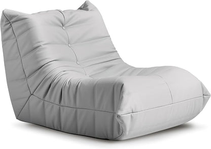 Hobestluk Giant Bean Bag Chair Lazy Floor Sofa, Fireside Sofa for Adults, Big Beanbag Faux Leather Armless Chair for Living Room Bedroom Dorm Office (Light Grey, Single)