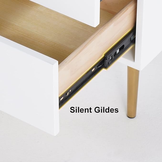 homary Modern Wood Nightstand with Gold Legs 2-Drawer Bedside Table in White