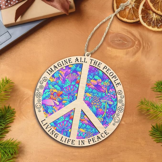 Christmas Hippie Gifts for Women Men - Suncatcher Christmas Ornaments 2025 - Hippie Ornaments Boho Decor Gifts for Friends Family, Peace Sign Ornament Gift Ideas for Xmas Decorations