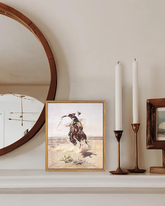 KBKBART Vintage Framed Canvas Wall Art, Western Cowboy Art Prints Southwestern Artwork Prints Farmhouse Wall Decor for Western Bedroom Bathroom Decor (8"x10")