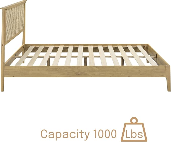 NTC Ruby Wooden Bed Frame with Headboard, Solid Wood Foundation with Silent Slats and Wood Central Supports, 1000 Lb Capacity, Effortless Assembly, Multiple Sizes and Colors (Sand, King)