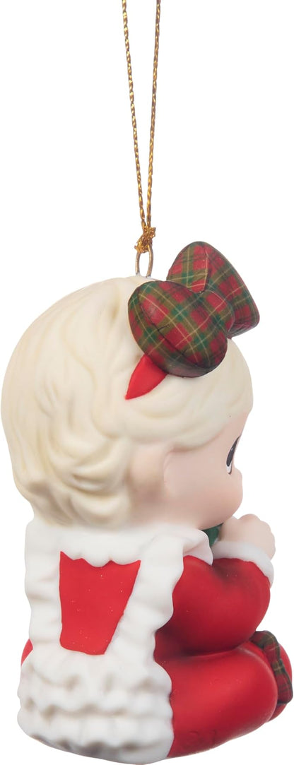 Precious Moments Baby’s First Christmas 2025 Dated Girl Bisque Porcelain Ornament – Green “2025” Ball Keepsake – 251005