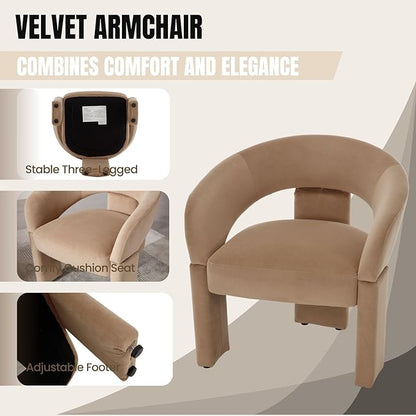 Modern Accent Chair Khaki Velvet Round Barrel Armchair Comfy Upholstered Lounge Chair for Living Room Bedroom Reading Chair Vanity Chair Comfy Office Waiting Room Chairs