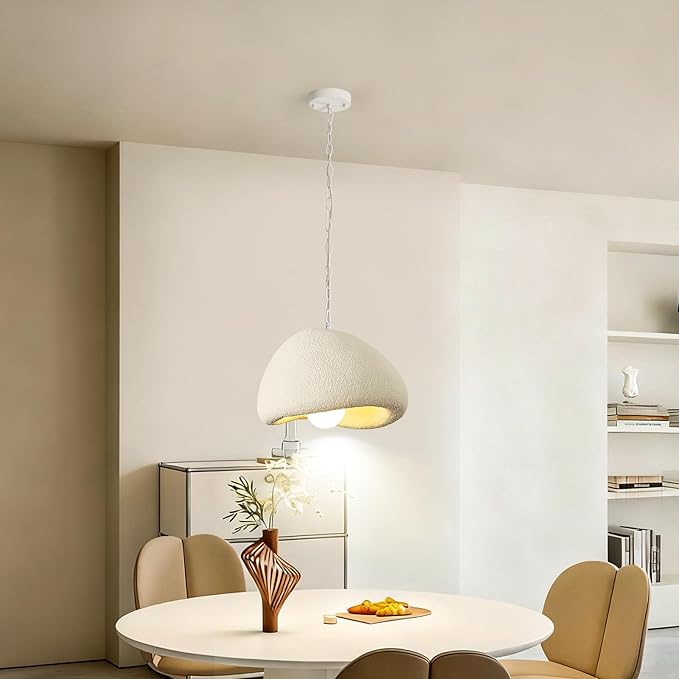 Wabi Sabi Pendant Lights,11.8in White Modern Pendant Light Resin Hanging Lamp Kitchen Island Lighting Modern Japandi Chandelier for Dining Room Bedroom Hallway Restaurant Foyer