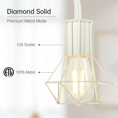 BoostArea White Floor Lamp, Industrial Floor Lamp, 6W Diamond Standing Lamp, E26 Socket, On/Off Footswitch, Whole Metal, Modern Small Simple Stand Up Lamp for Bedroom Living Room, Vintage, Mid Century