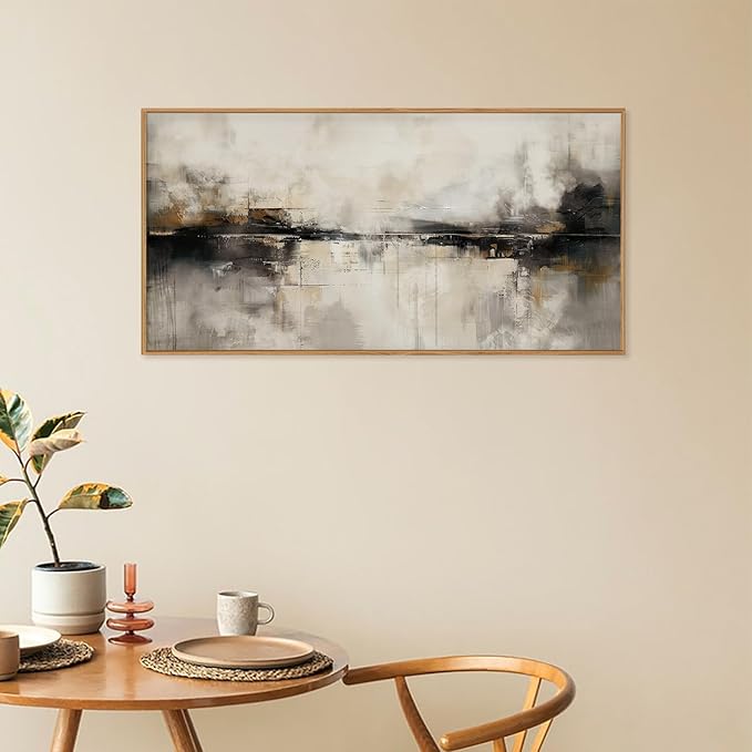 HOURIA Large Neutral Black Brown Framed Canvas Wall Art Set,Abstract Gray Wall Decor,Minimalist Beige Wall Painting,Modern Illustrations Tan Art Print for Living Room, Bedroom, Office- 40"x20"x1