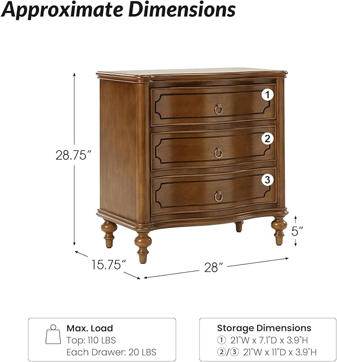 HULALA HOME Wood Nightstand with Charging Station, 3 Drawer Traditional Nightstands, End Table with Solid Wood Legs for Bedroom, USB Ports & Three-Prong Plugs, SEADRIFT