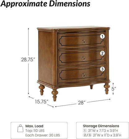 HULALA HOME Wood Nightstands Set of 2 with Charging Station for Bedroom, 3 Drawers Traditional Nightstands, Side Table with Solid Wood Legs, USB Ports & Three-Prong Plugs, SEADRIFT