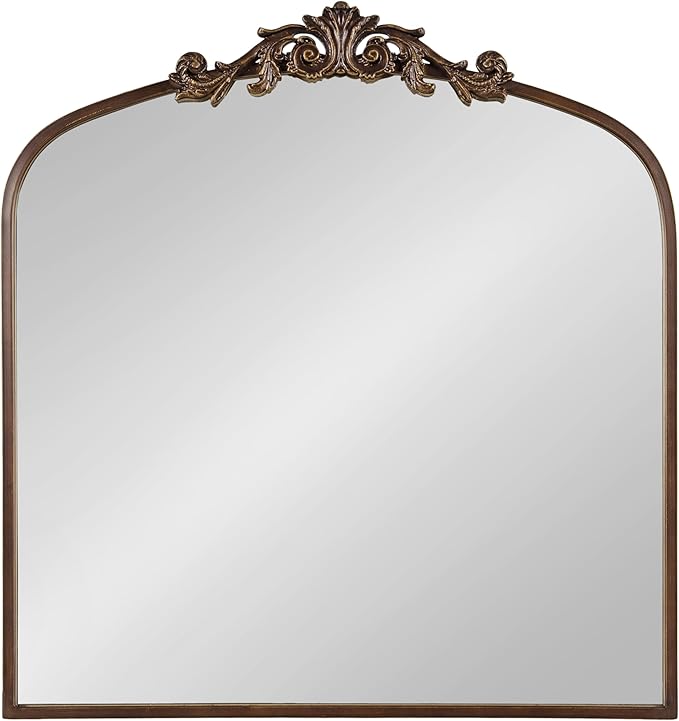 Kate and Laurel Arendahl Ornate Traditional Square Arched Mirror; 28 x 30; Bronze; Decorative Baroque Style Vintage Arch Mirror with Wide Frame and Crown